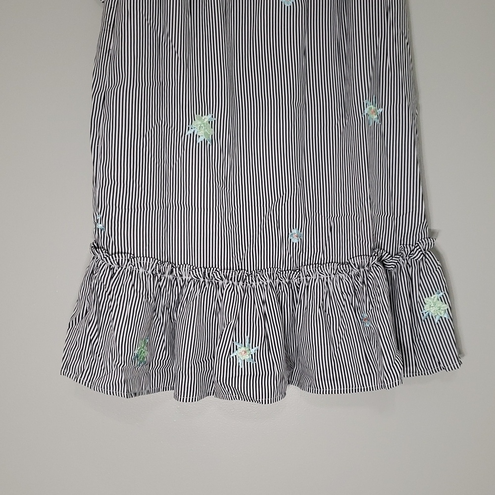 Dance & Marvel Midi Skirt Medium Black White Stripe Floral Ruffle Embroidered - Picture 8 of 16